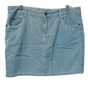 TOMMY HILFIGER FLAT FRONT MINI PENCIL SKIRT, WOMENS, 14, BLUE/WHITE STRIPES